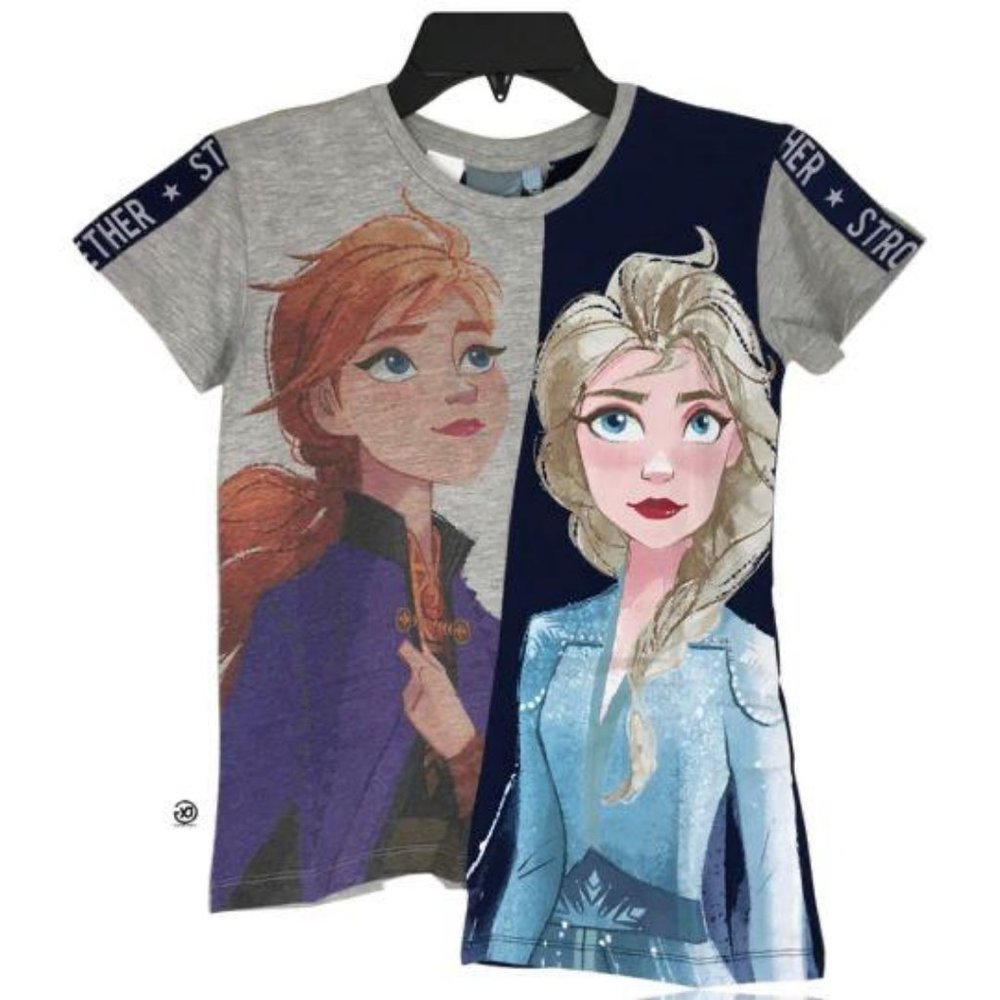 New Desigual Girl's T-Shirt Frozen Print Anna and Elsa 9/10 Years
